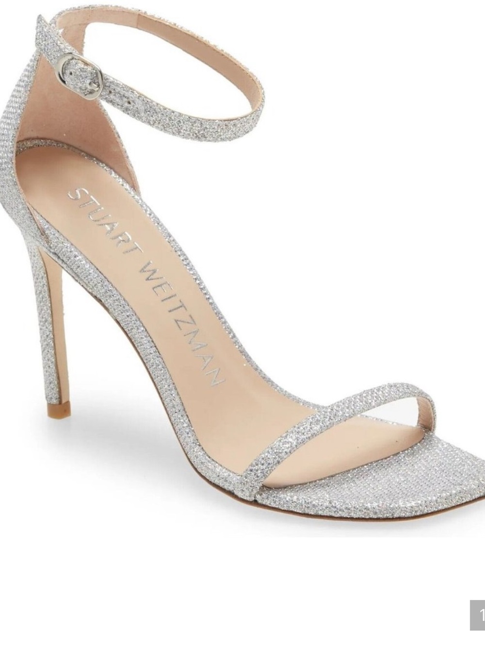 Stuart Weitzman Nudistcurve silver glitter high heels sandals size 9.5 40